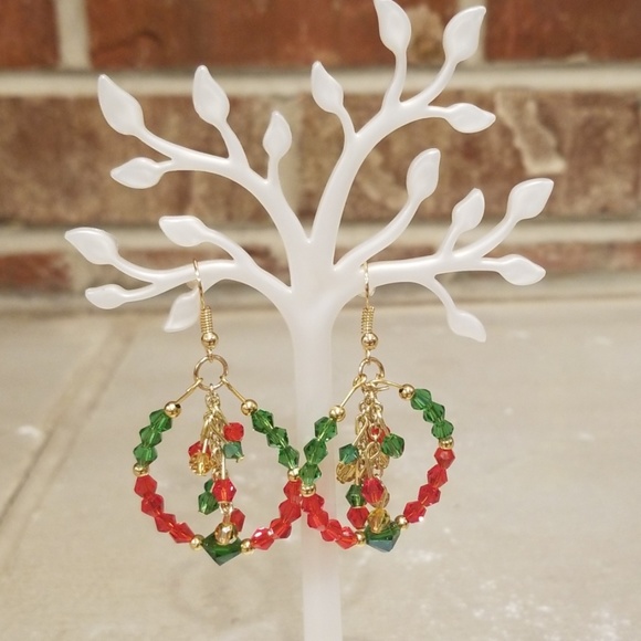 Crystal Evergreen and Apple colored earrings - Picture 5 of 5